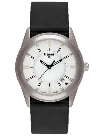 Traser T4302.84C.E3A.08 White Dial Black Rubber Strap Tritium Watch ,