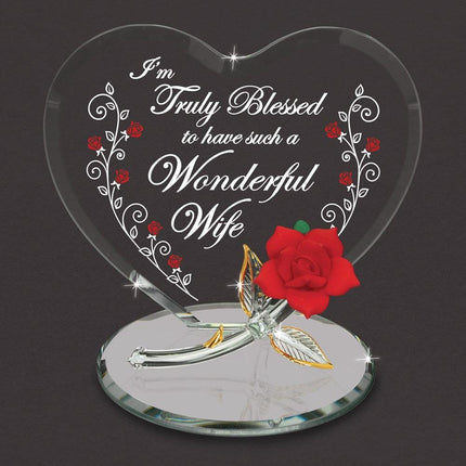 Truly Blessed Wonderful Wife Red Rose Glass Figurine ,