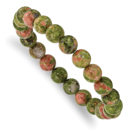 Unakite Agate Beaded Stretch Bracelet ,