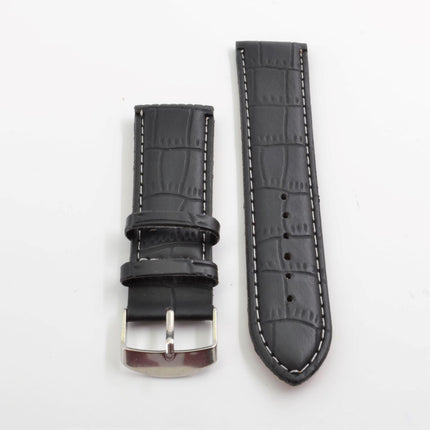 Unisex 19mm Black Textured Leather Watch Band ,