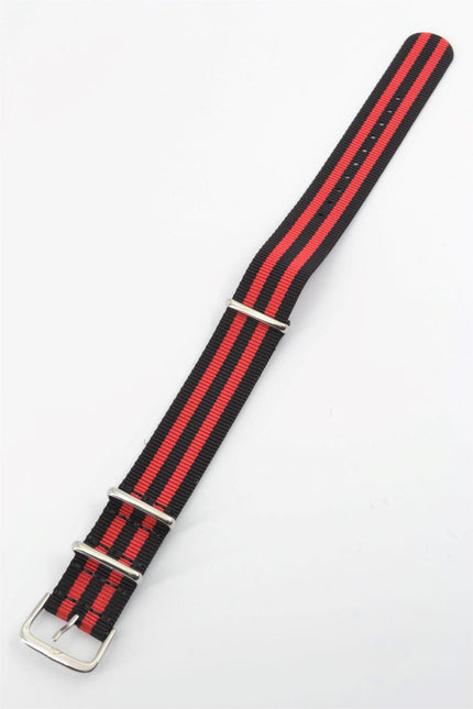 Unisex Red and Black Striped Nylon 20mm Strap ,