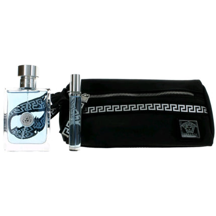 Versace Men's Gift Set with Pouch - Pour Homme Genuine Captivating Aroma, 3 Piece ,