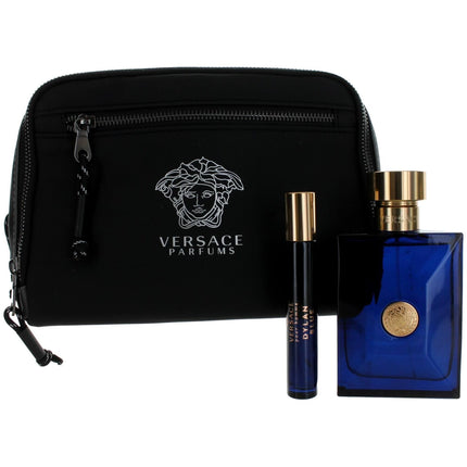Versace Men's Gift Set with Stylish Pouch - Pour Homme Dylan Blue Fresh, 3 Piece ,