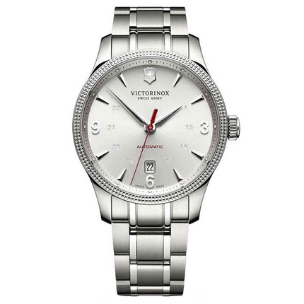 Victorinox Swiss Army Men's Alliance Silver Tone Dial Bracelet Automatic Watch and Knife Set | 241715.1 ,
