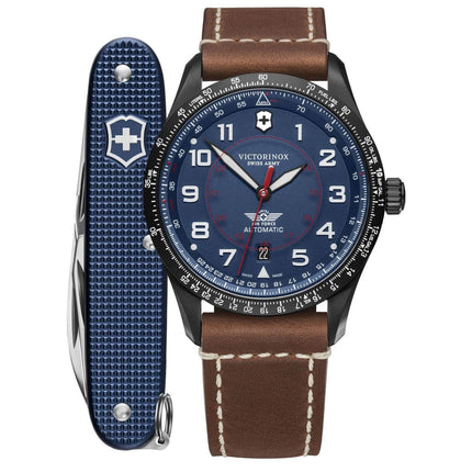Victorinox Swiss Army Men's Watch and Knife Set - Airboss Mechanical Automatic Blue Dial | 249150.1 ,