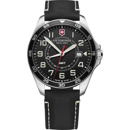 Victorinox Swiss Army Men's Watch - FieldForce GMT Black Dial Leather Strap | 241895 ,
