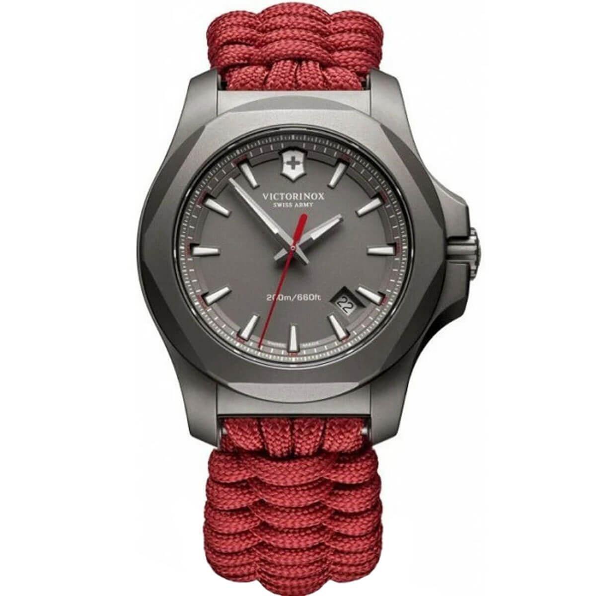 Victorinox Swiss Army Men s Watch Titanium I.N.O.X. Grey Dial Red Paracord Strap 241882