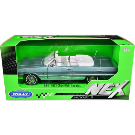 Welly 1/24 Car - NEX Models 1963 Chevrolet Impala Convertible Light Blue Metallic ,