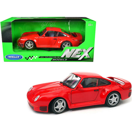 Welly 1/24 Diecast Model Car - Porsche 959 Red with Silver Wheels NEX Rubber Tires ,