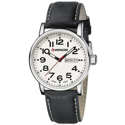 Wenger 01.0341.101 Men's Attitude White Dial Black Leather Strap Watch ,