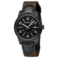 Wenger 01.0441.165 Men's Field Gear Black Dial Brown Nylon & Leather Strap Watch ,
