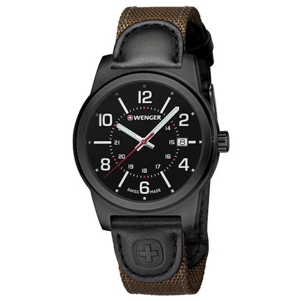 Wenger 01.0441.165 Men's Field Gear Black Dial Brown Nylon & Leather Strap Watch ,