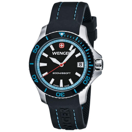 Wenger 01.0621.105 Women's Sea Force Black Dial Black Rubber Strap Dive Watch ,