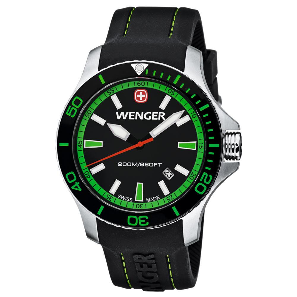 Wenger 01.0641.108 Men's Sea Force Black Dial Black Rubber Strap