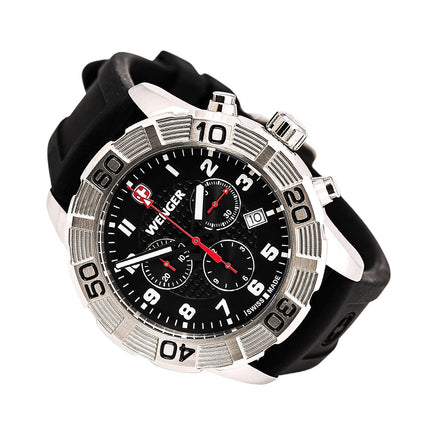 Wenger 01.0853.101 Men's Roadster Chrono Silver Bezel Black Dial Black Rubber Strap Watch ,