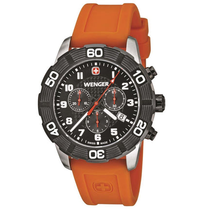 Wenger 01.0853.103 Men's Roadster Chrono Black Bezel Black Dial Orange Rubber Strap Watch ,