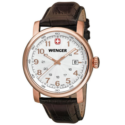 Wenger 01.1041.109 Men's Urban Classic White Dial Rose Gold Steel Brown Leather Strap Watch ,