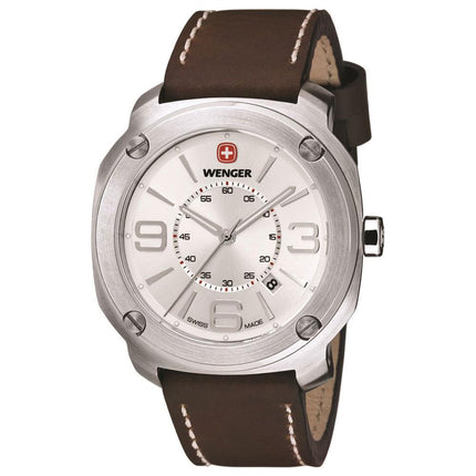 Wenger 01.1051.101 Men's Escort Silver Dial Brown Leather Strap Watch ,