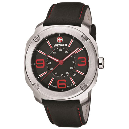 Wenger 01.1051.103 Men's Escort Black Dial Black Leather Strap Watch ,