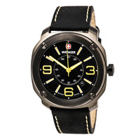 Wenger 01.1051.106 Men's Escort Black Dial Gunmetal IP Steel Black Leather Strap Swiss Watch ,