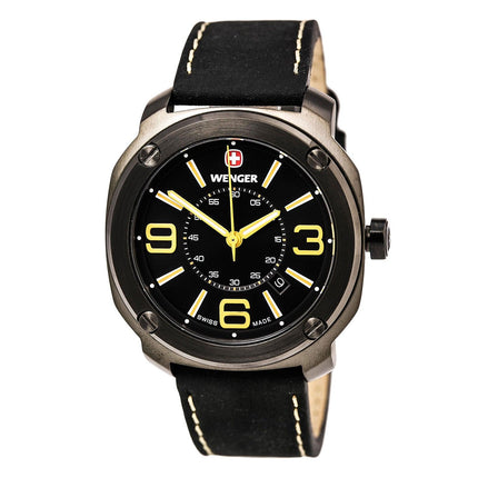 Wenger 01.1051.106 Men's Escort Black Dial Gunmetal IP Steel Black Leather Strap Swiss Watch ,