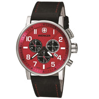 Wenger 01.1243.103 Men's Commando Red Dial Black Leather Strap Chronograph Watch ,
