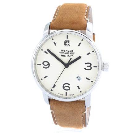 Wenger 01.9041.207S Men’s Military Beige Dial Brown Leather Strap Watch ,