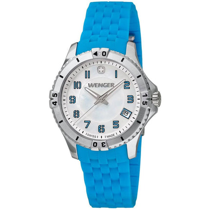 Wenger 0121.102 Women's Squadron MOP White Dial Blue Rubber Strap Watch ,