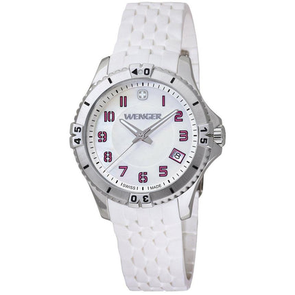 Wenger 0121.103 Women's Squadron Pink Accent MOP White Dial White Rubber Strap Watch ,