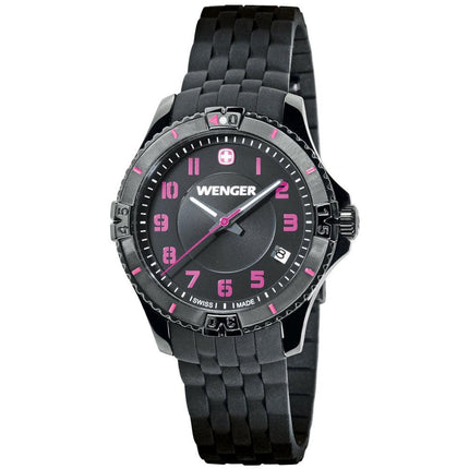 Wenger 0121.105 Women's Squadron Black Dial Black IP Steel Black Rubber Strap Watch ,