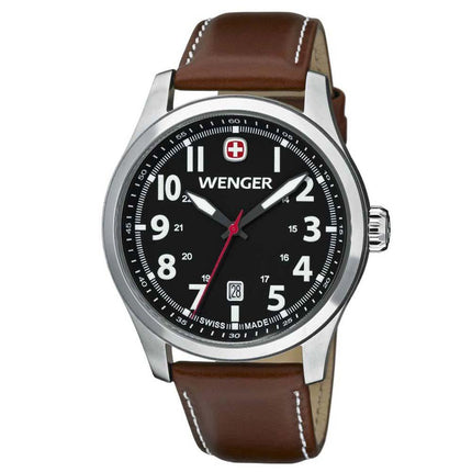Wenger 0541.102 Men's Terragraph Swiss Made Black Dial Brown Leather Strap Watch ,