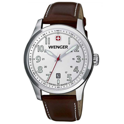 Wenger 0541.103 Men's Terragraph Swiss Made White Dial Brown Leather Strap Watch ,