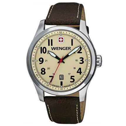 Wenger 0541.106 Men's Terragraph Swiss Made Beige Dial Brown Leather Strap Watch ,