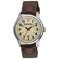 Wenger 0541.108 Men's Terragraph Sand Dial Brown Leather Olive Nylon Strap Watch ,