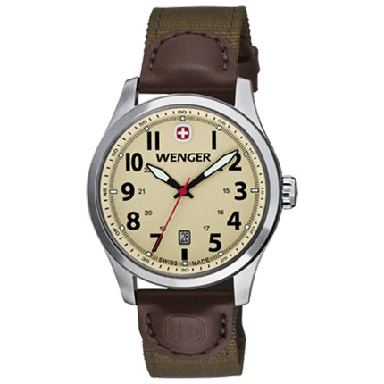 Wenger 0541.108 Men's Terragraph Sand Dial Brown Leather Olive Nylon Strap Watch ,