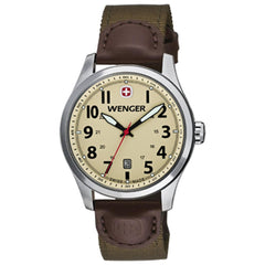 Wenger 0541.108 Men's Terragraph Sand Dial Brown Leather Olive Nylon Strap Watch