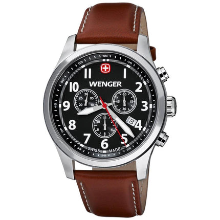 Wenger 0543.102 Men's Terragraph Black Dial Brown Leather Strap Chronograph Watch ,