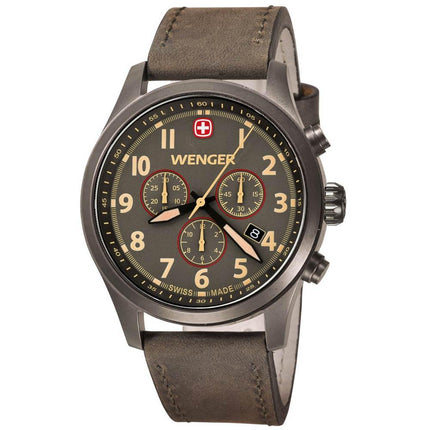 Wenger 0543.103 Men's Terragraph Grey Dial Gunmetal IP Grey Leather Strap Chronograph Watch ,