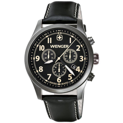 Wenger 0543.104 Men's Terragraph Black Dial Gunmetal IP Black Leather Strap Chronograph Watch ,