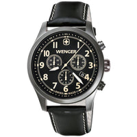 Wenger 0543.104 Men's Terragraph Black Dial Gunmetal IP Black Leather Strap Chronograph Watch ,
