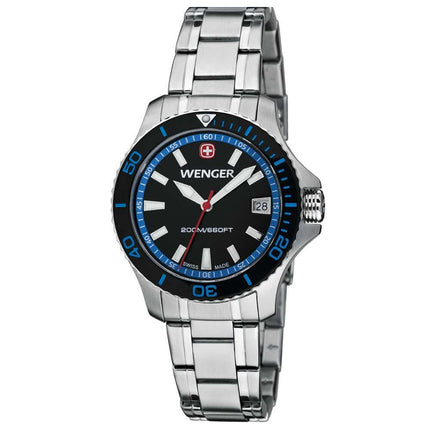 Wenger 0621.104 Women's Sea Force Blue Accents Black Dial Stainless Steel Watch ,