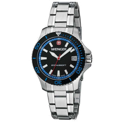 Wenger 0621.104 Women's Sea Force Blue Accents Black Dial Stainless Steel Watch