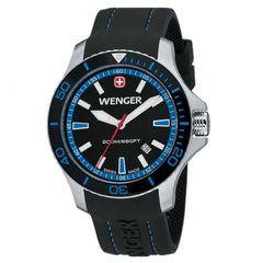 Wenger 0641.104 Men's Sea Force Blue Accents Black Dial Silicon Rubber Strap Watch