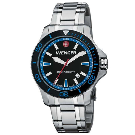 Wenger 0641.106 Men's Sea Force Swiss Made Blue Accents Black Dial Stainless Steel Watch ,
