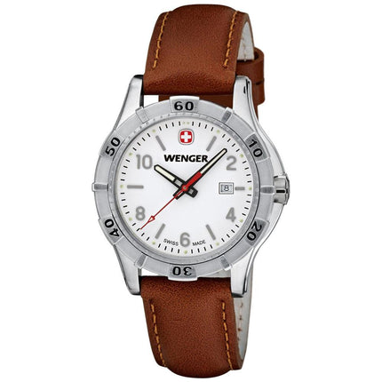 Wenger 0921.101 Women's Platoon White Dial Brown Leather Strap Watch ,
