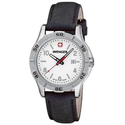 Wenger 0921.102 Women's Platoon White Dial Black Leather Strap Watch ,