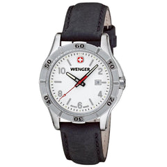 Wenger 0921.102 Women's Platoon White Dial Black Leather Strap Watch