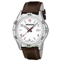 Wenger 0941.101 Men's Platoon White Dial Brown Leather Strap Watch ,