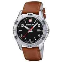 Wenger 0941.103 Men's Platoon Black Dial Brown Leather Strap Watch ,