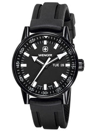 Wenger 70175 Men's Black Plated Rubber Strap Swiss Watch ,